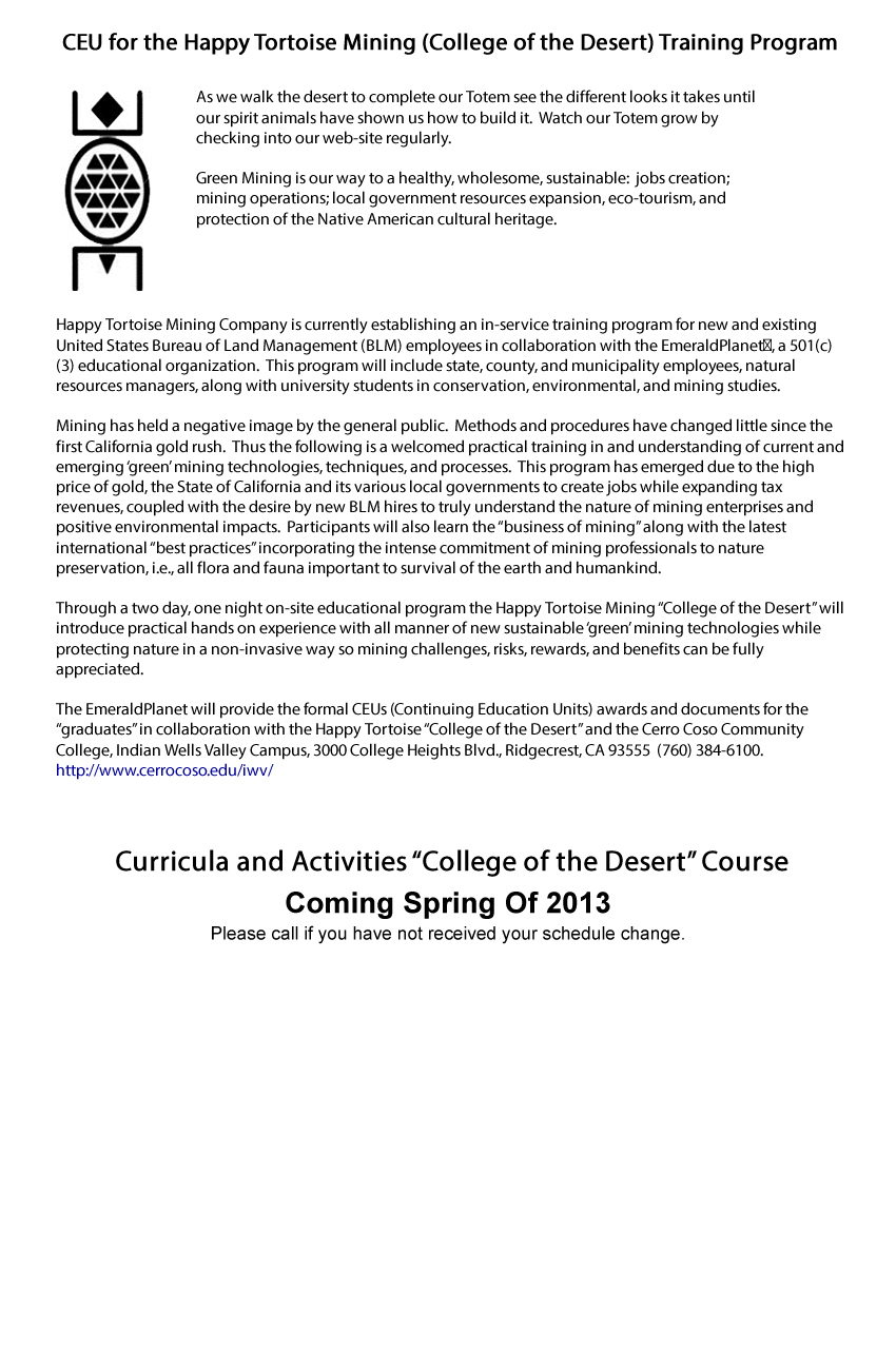 CEU for the Happy Tortoise Mining (College of the Desert) Training Program